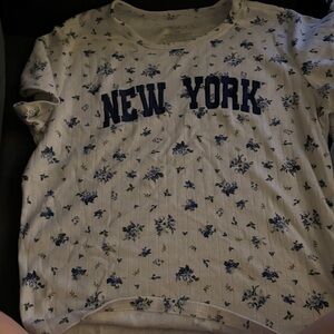 New York Floral Short Sleeve Tee - White and Blue